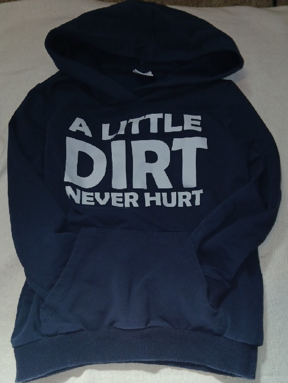 PatPat 4-5 Navy Blue Kids Hoodie with "A Little Dirt Never Hurt" Graphic